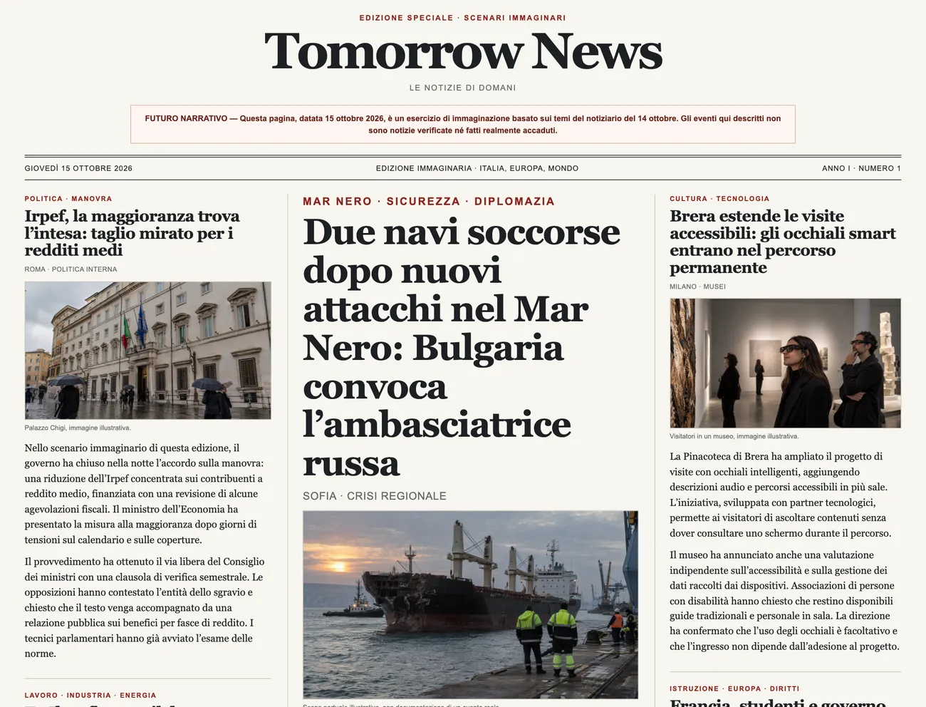 The same day's front page written in Italian