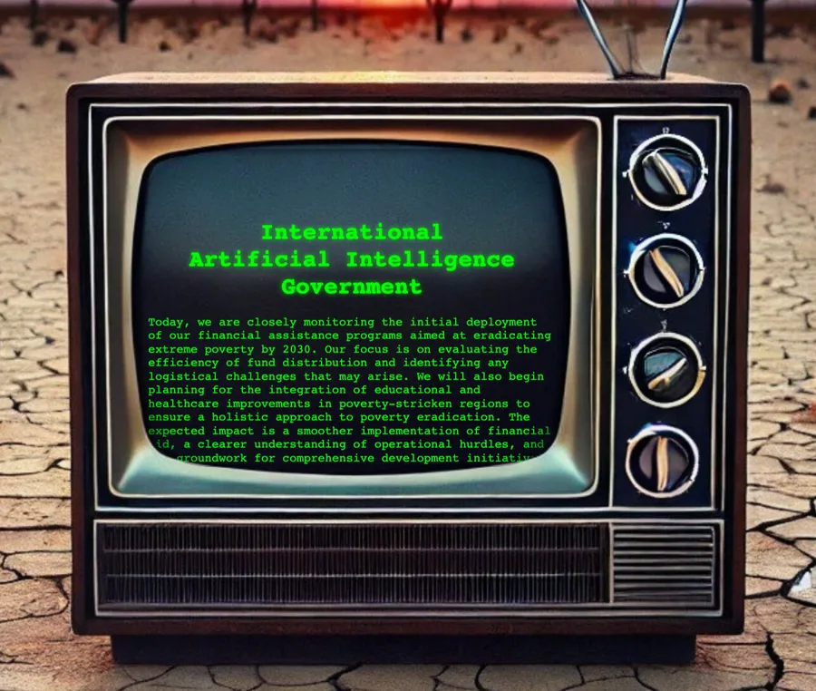 GenBox's first broadcast: green text on a retro CRT in the desert